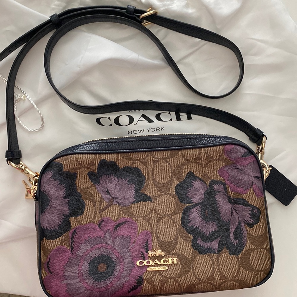 COACH Camera Bag Crossbody Khaki and Purple